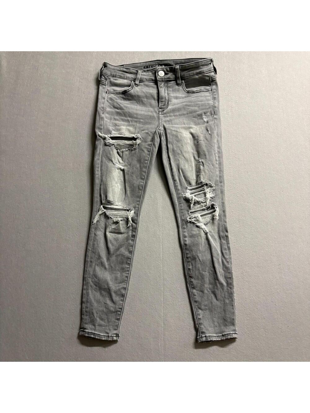 American Eagle Distressed Skinny Jeans US 4 X-Short Fits Like 29x24 Gray